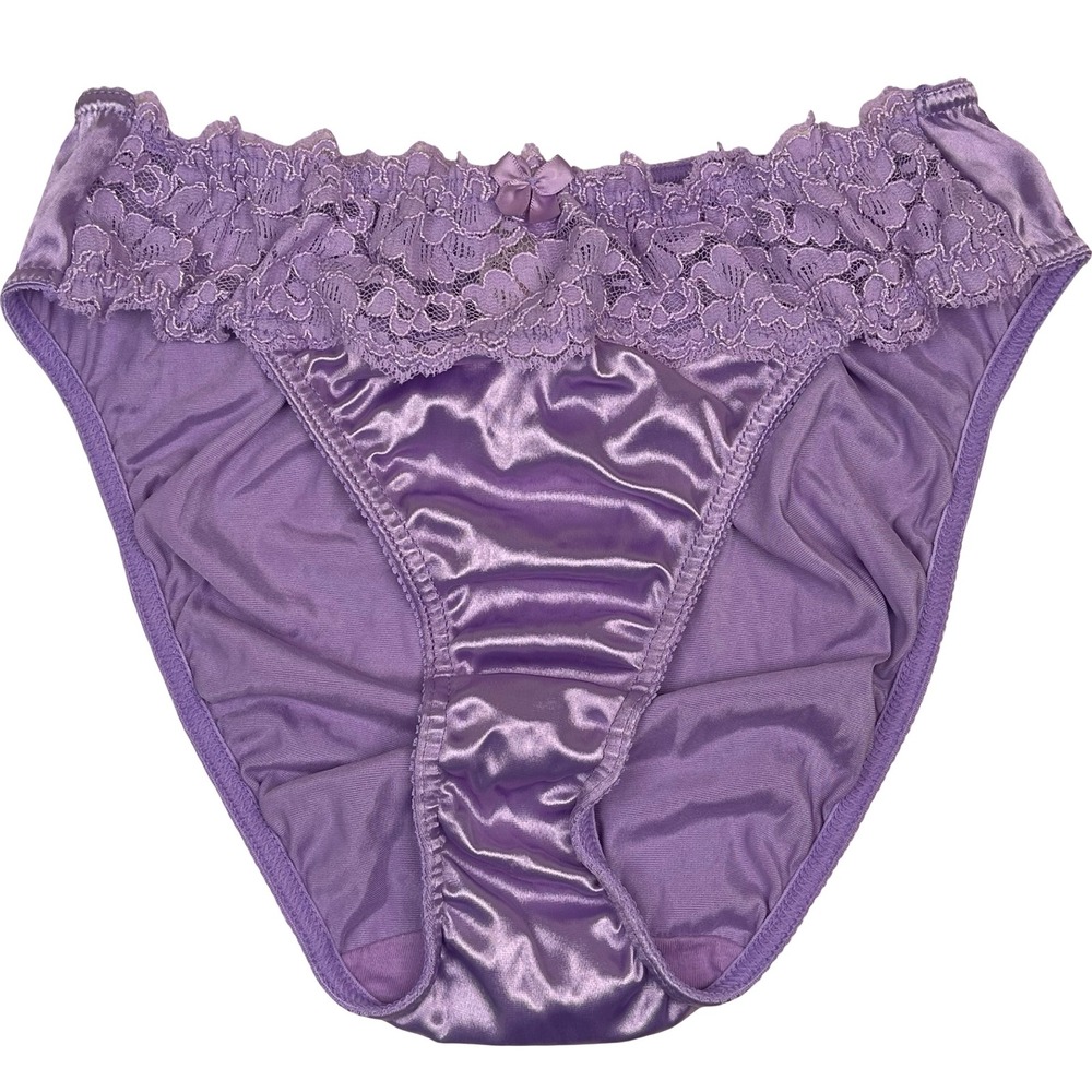 Vintage Victoria's Secret Panties Briefs Women M Purple Hi Cut Satin Lace Trim